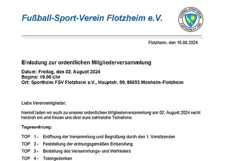 FSV Flotzheim Mitgliederversammlung 02.08.2024