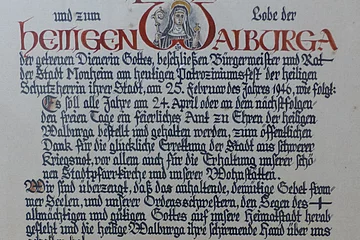 Urkunde von 1946 von Bürgermeister und Rat der Stadt Monheim