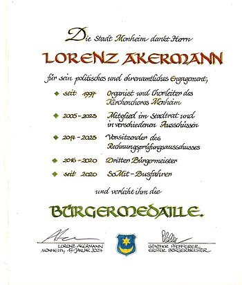 Lorenz Akermann Bürgermedaille Verleihung am 17. Januar 2024