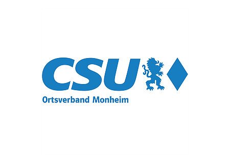 CSU Ortsverband Monheim Blaues Logo des CSU Ortsverbands Monheim mit blauem Löwen und Rautensymbol rechts vom Text auf weißem Hintergrund.